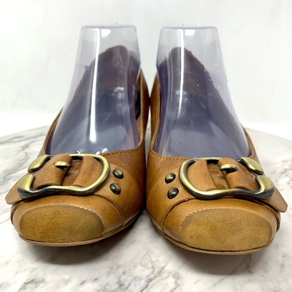 Jessica Simpson Brown Leather Ballet Toe Buckle Wedge Flats 8.5 Classic Preppy - Picture 4 of 16